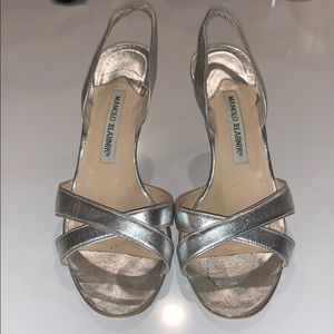 Manolo Blahnik silver strappy sandals 7.5/38